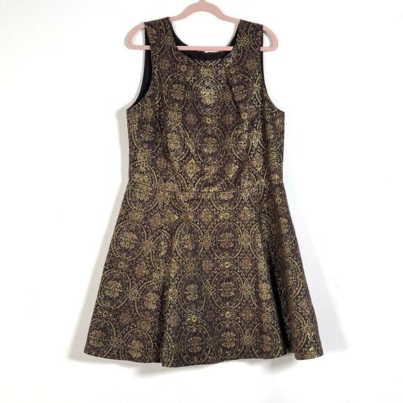 Nordstrom Jaime Arlo Sleeveless Mini Dress Womens Sz 22 Gold Purple Jacquared - Picture 2 of 12